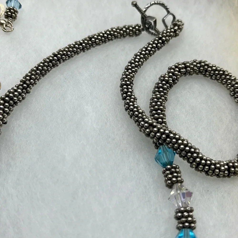 Vintage Sterling 925 Southwestern Jewelry Set - Necklace Bracelet Earrings - Picture 3 of 14